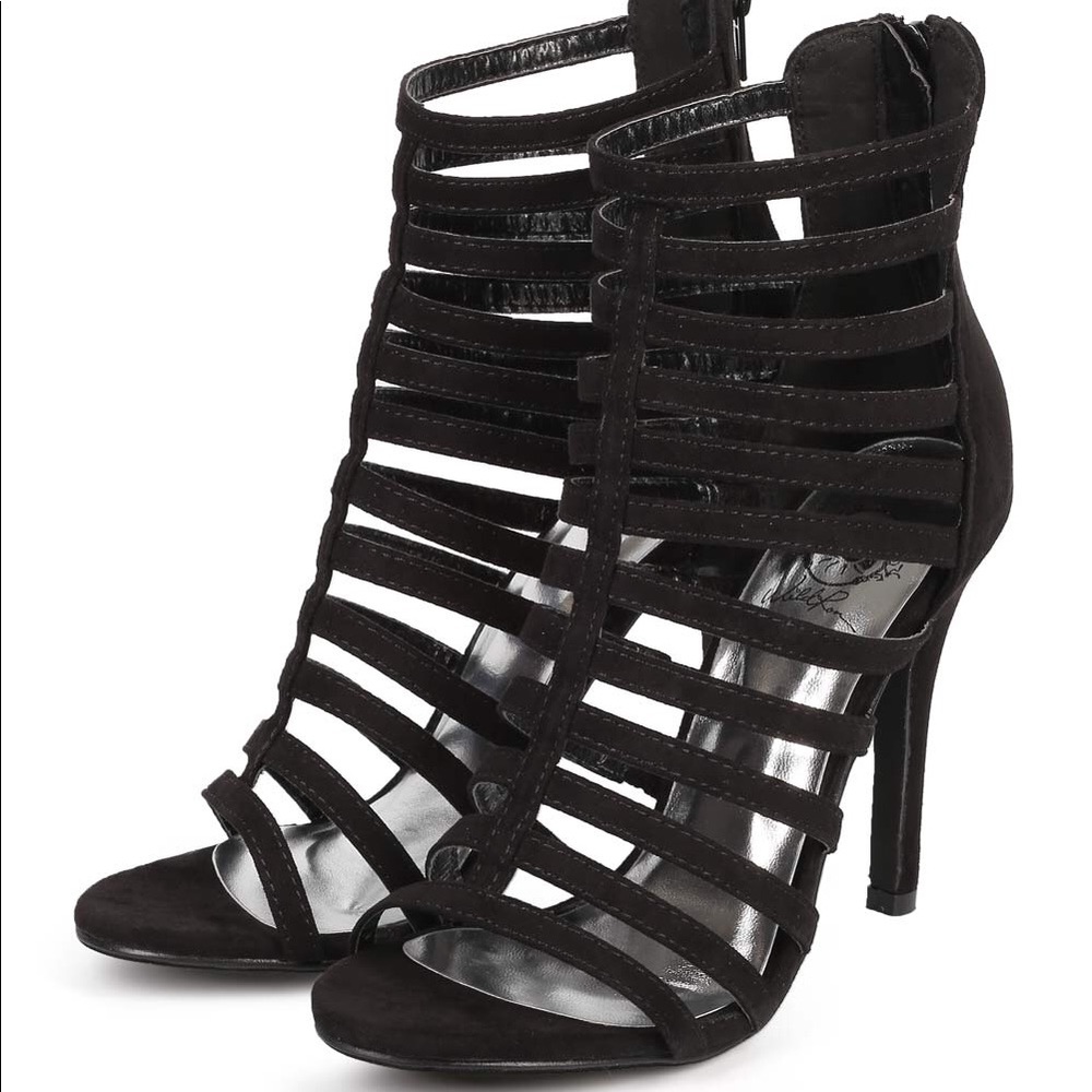 Caged open toe stiletto heels